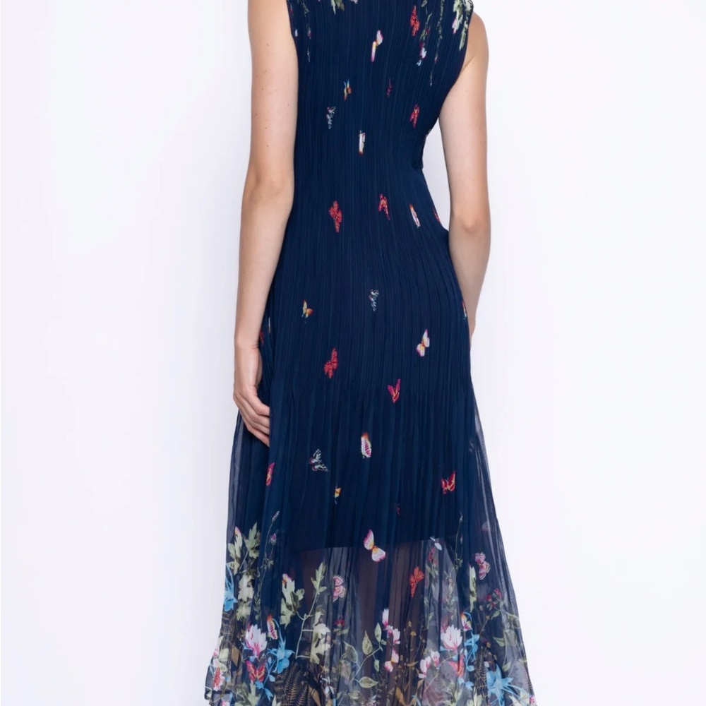 Piccadilly Navy Blue Sleeveless Dress with Butterfly Print
